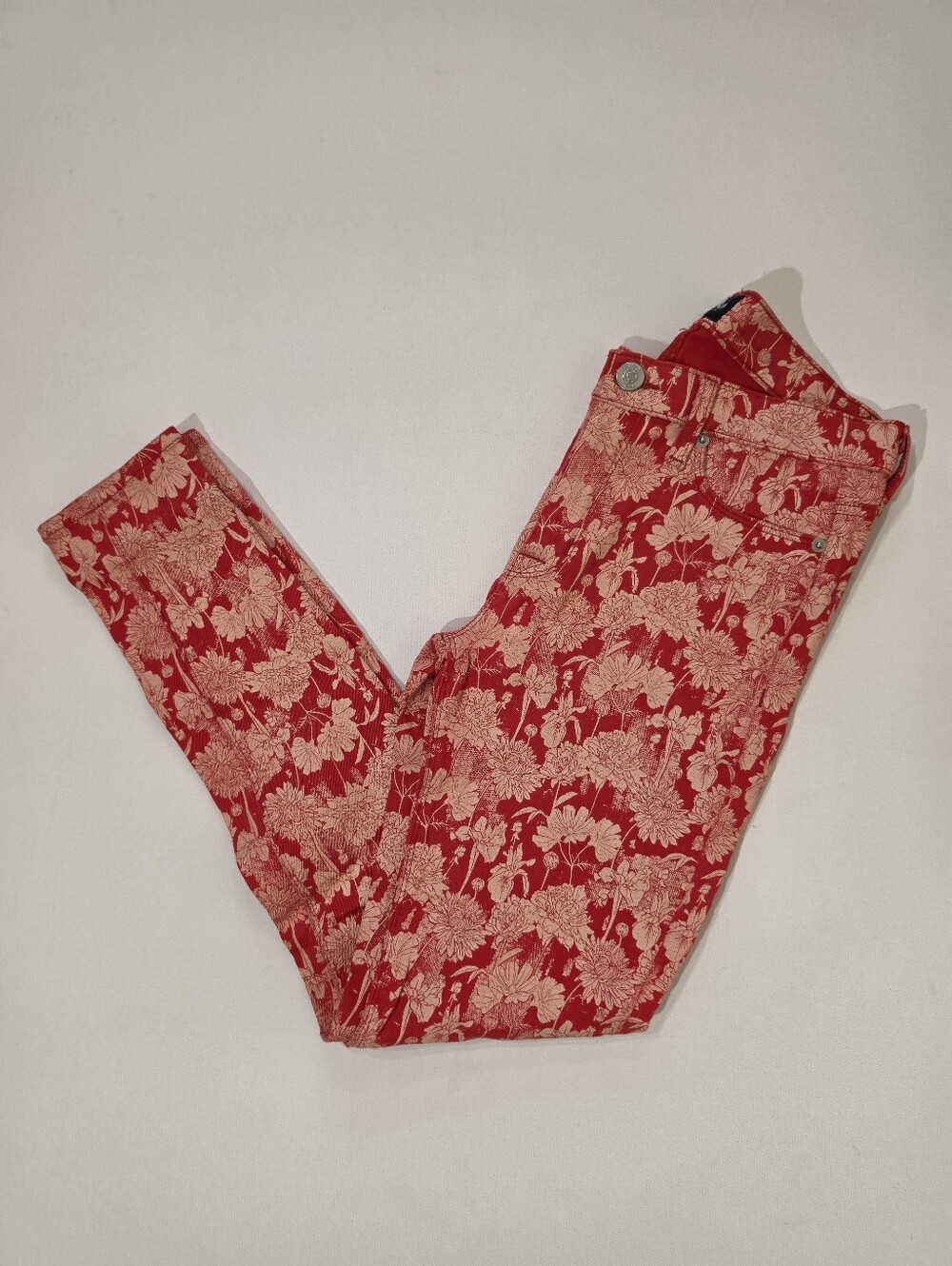 Hudson Nico Skinny Jeans Womens 28 Red Pink Floral Low Rise Made In USA